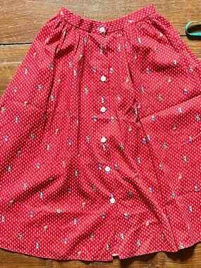 Pretty Handmade Red Sailboat Full Skirt Summer Retro Cottagecore